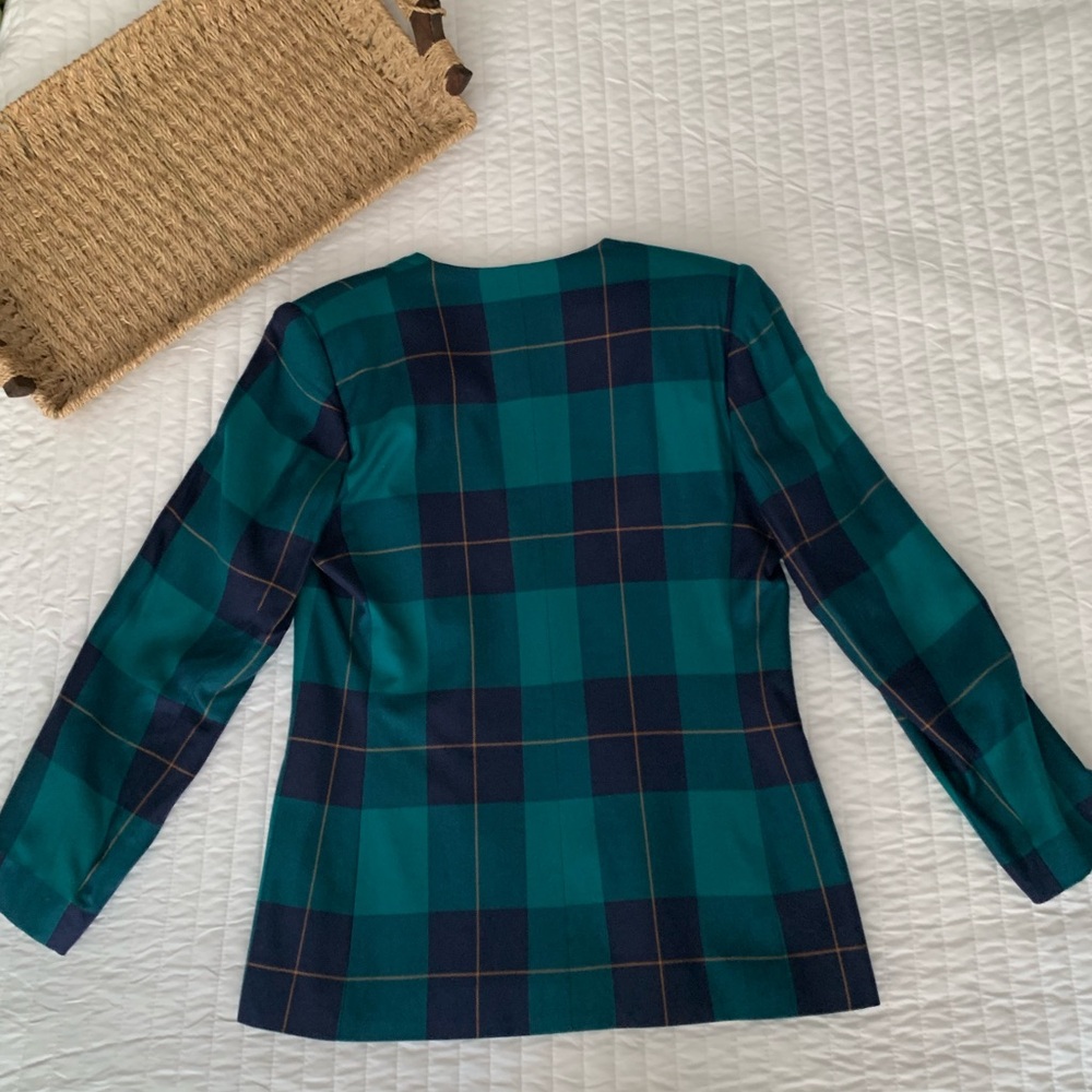 Vintage Le Suit Set Blazer Jacket Skirt 2 PC 80s Green Navy Plaid Women’s Size 6 - Picture 4 of 16